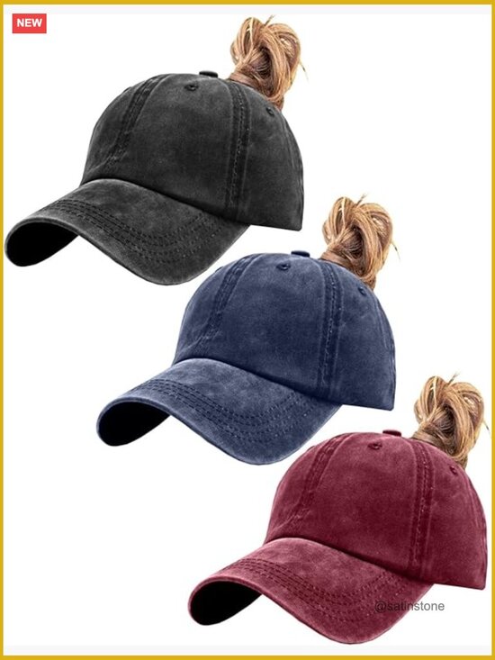 Vintage Washed Distressed Baseball Cap with Ponytail Hole Sport Golf Hat